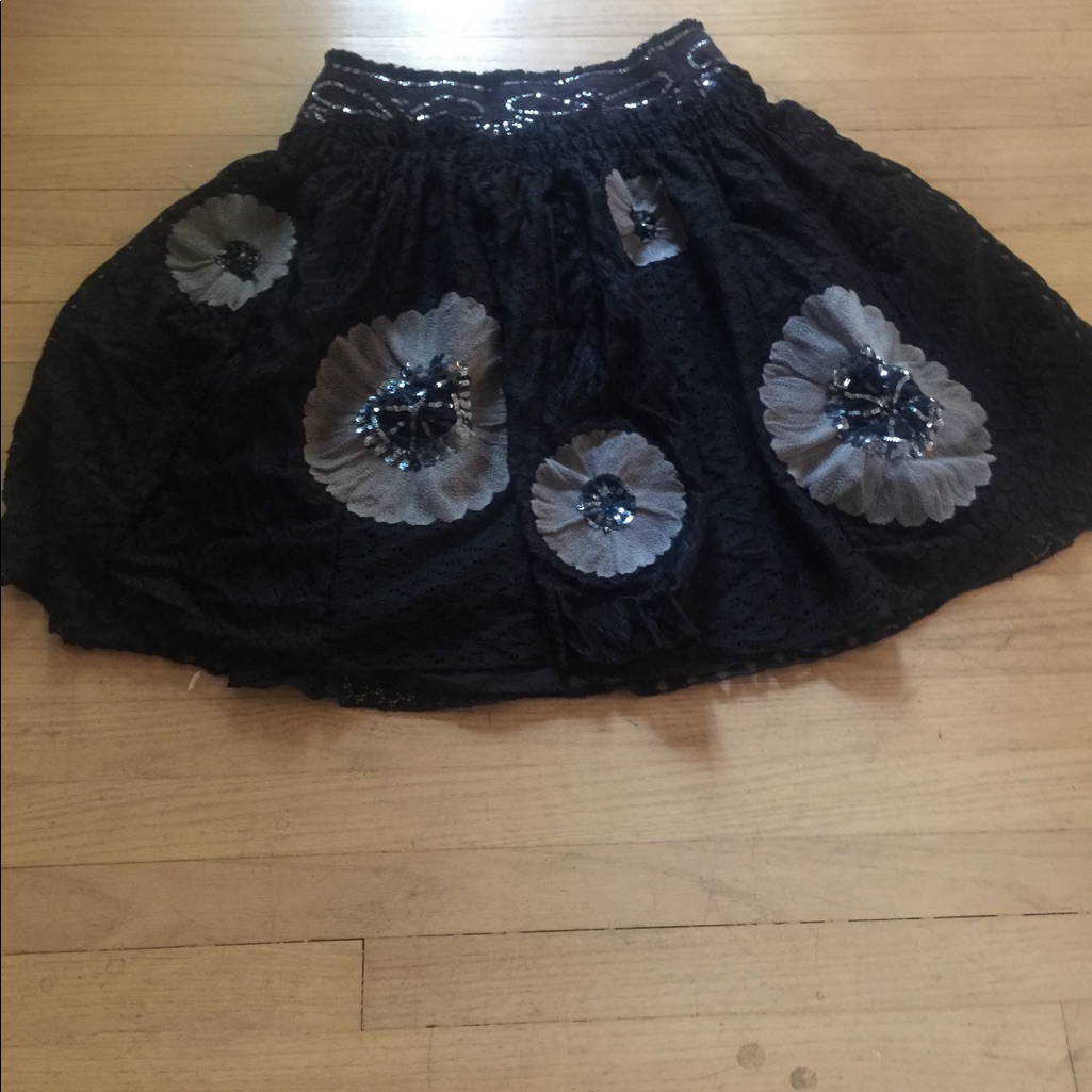 Stella Forest Vtg Y2k Black Lace Floral Sequins Mini Skirt Dark Fairy Nwot